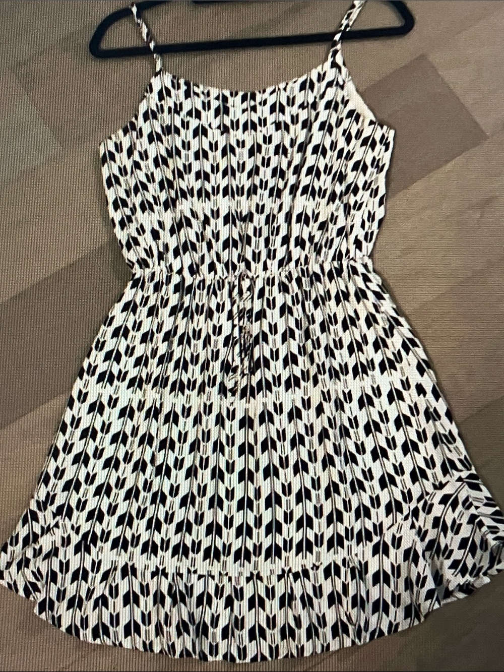 Aqua Black & White Geometric Spaghetti-Strap Mini Dress